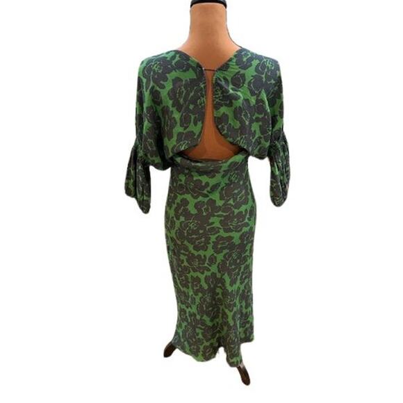 Peter Som Blue and Green Floral Print ¾ Sleeve Midi Dress – Like New – Size 6 - Picture 6 of 8